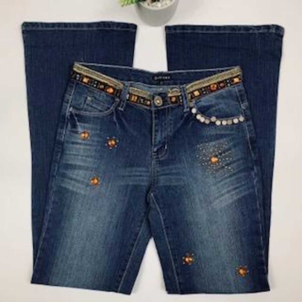 2XTREMZ Mid-Rise Embellished Flare Cut Jeans